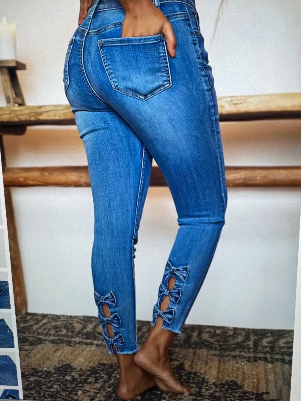 Flamingals Raw Hem Cut Out Bow Tie Mid Waist Crop Skinny Jeans medium-NWT